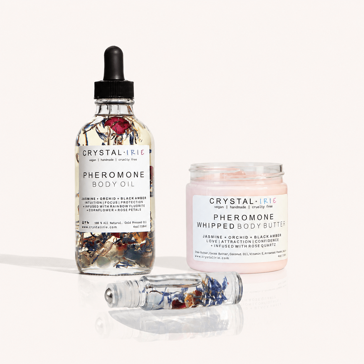 Pheromone Trio | Body Butter, Body Oil & Roll-On Perfume - Crystal Irie