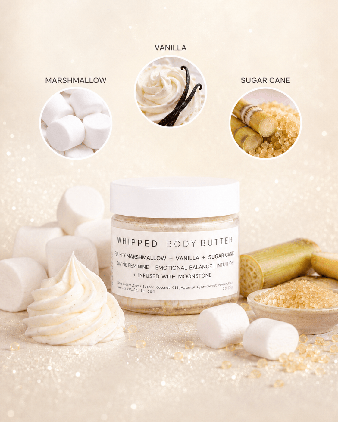 Marshmallow + Vanilla + Sugar Cane Shimmer Body Butter - Crystal Irie